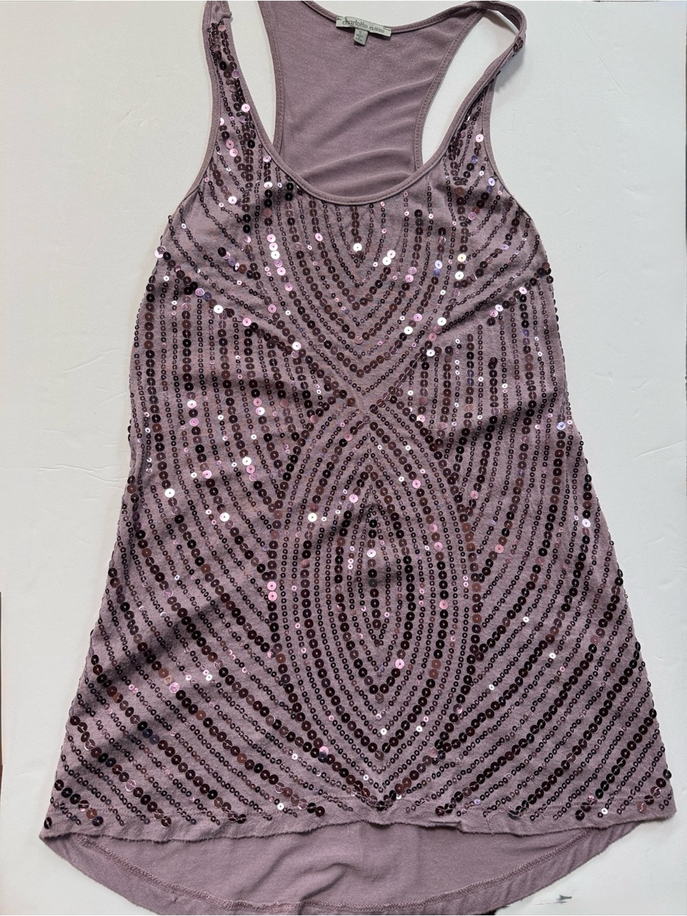 Charlotte Russe Sequin Mauve Party Tank Top Small Lavender Purple Lilac Hi Lo